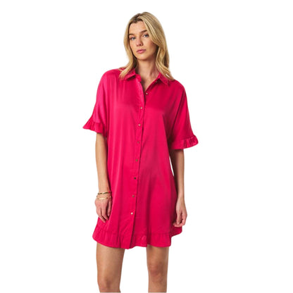 Hot Pink Print - Lifestyle - Ax Womens-Ladies Button Detail T-Shirt Dress