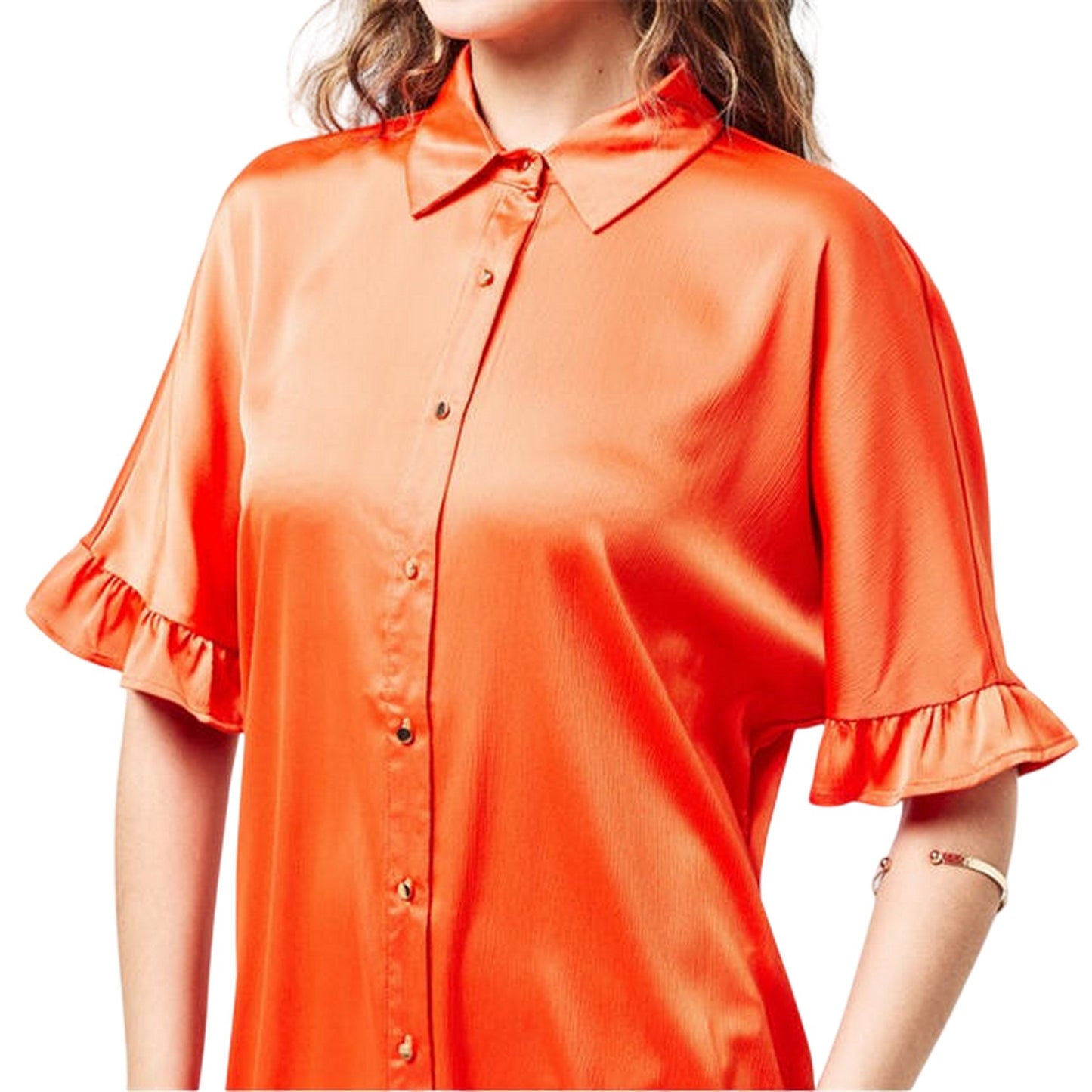 Orange Print - Side - Ax Womens-Ladies Button Detail T-Shirt Dress