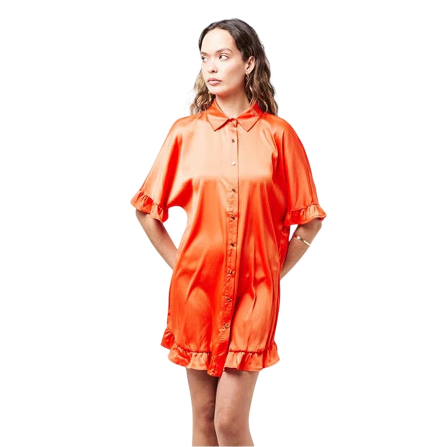 Orange Print - Lifestyle - Ax Womens-Ladies Button Detail T-Shirt Dress