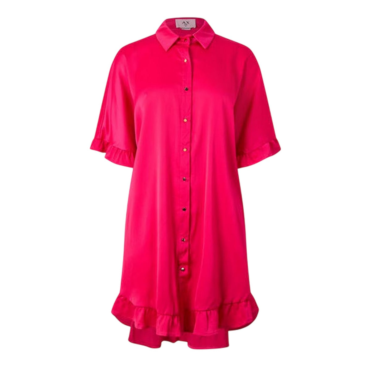 Hot Pink Print - Front - Ax Womens-Ladies Button Detail T-Shirt Dress