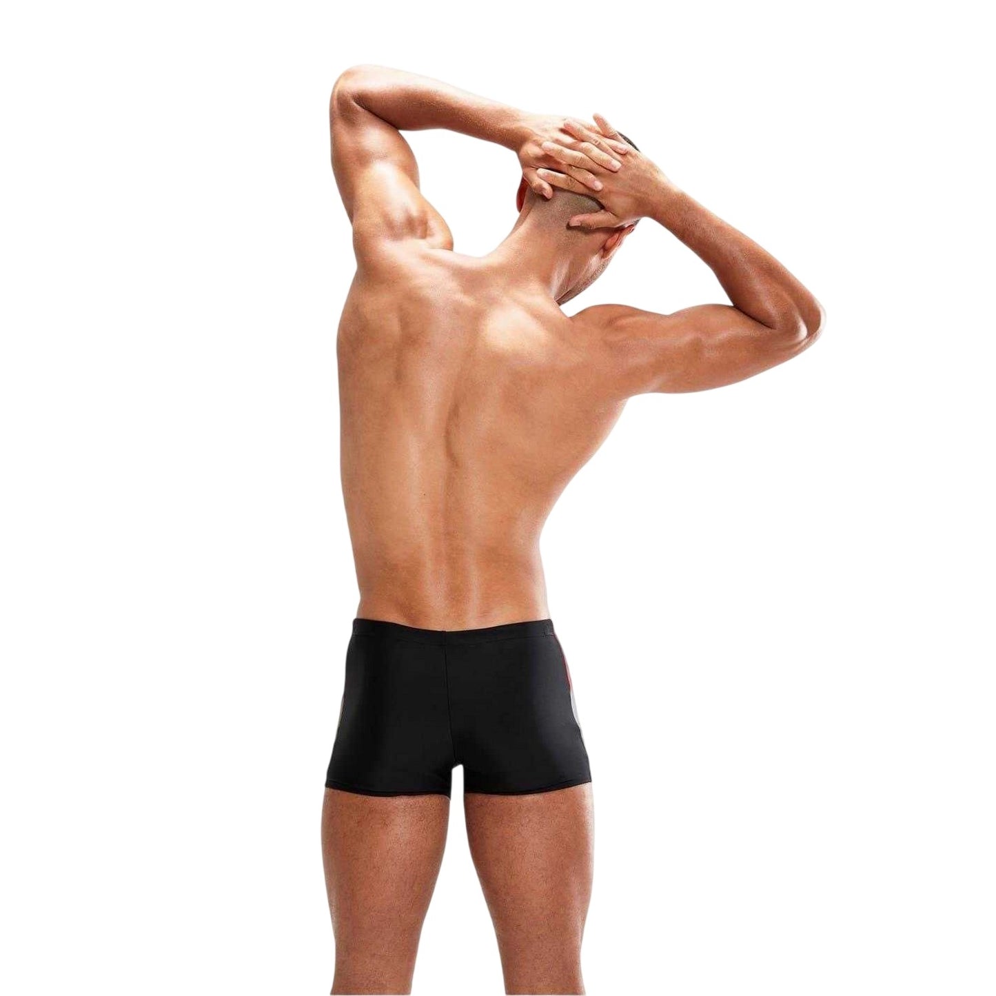 Black-Red - Back - Speedo Mens Dive Split Geometric Swimming Trunks