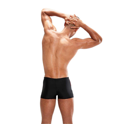 Black-Red - Back - Speedo Mens Dive Split Geometric Swimming Trunks