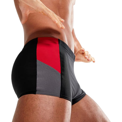 Black-Red - Side - Speedo Mens Dive Split Geometric Swimming Trunks