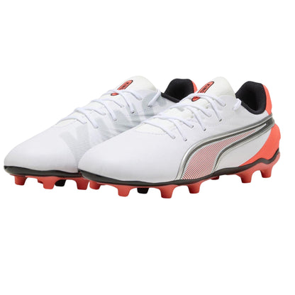 White-Red - Side - Puma Childrens-Kids King Match Firm Ground Football Boots