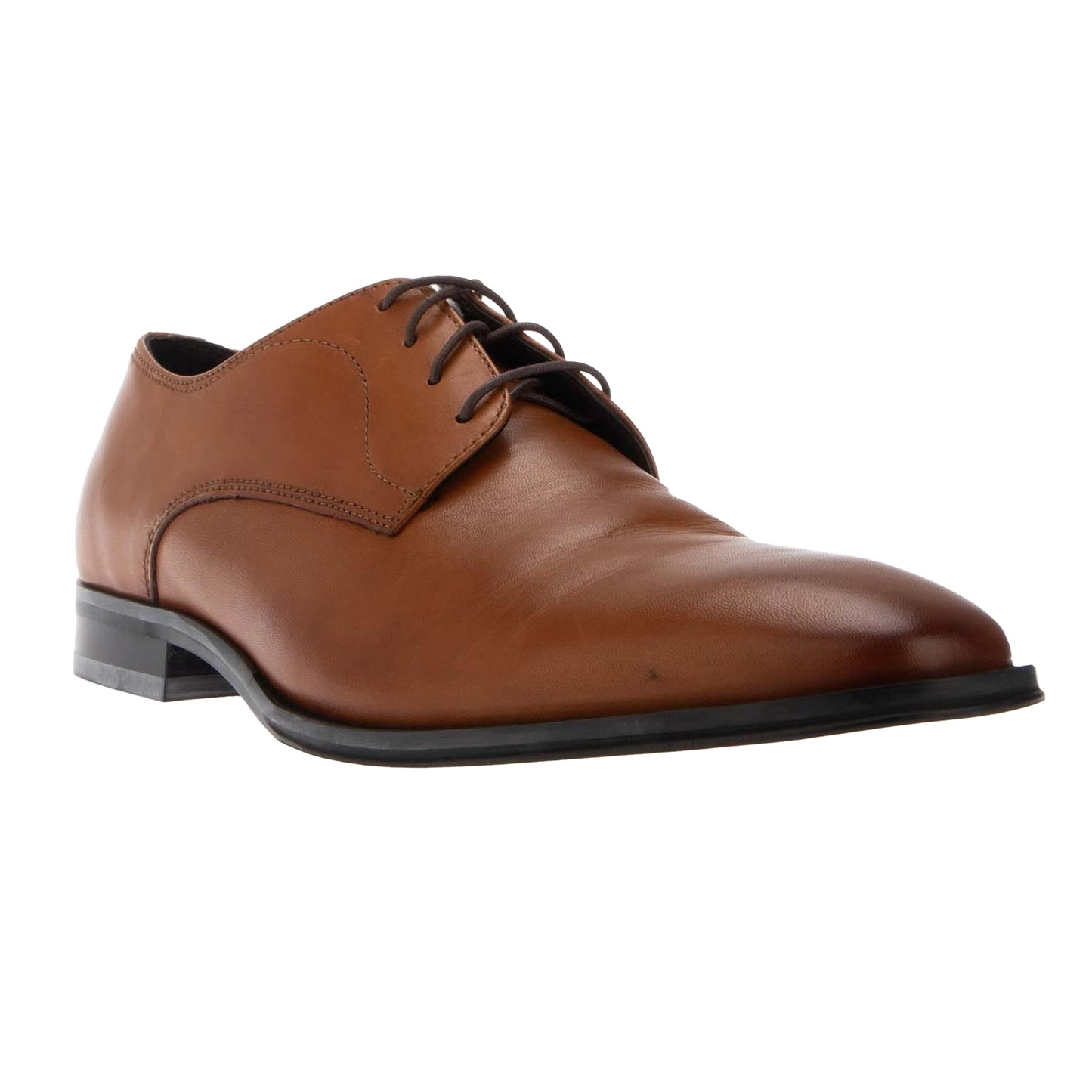 Brown - Front - Dune London Mens Springer Leather Derby Shoes