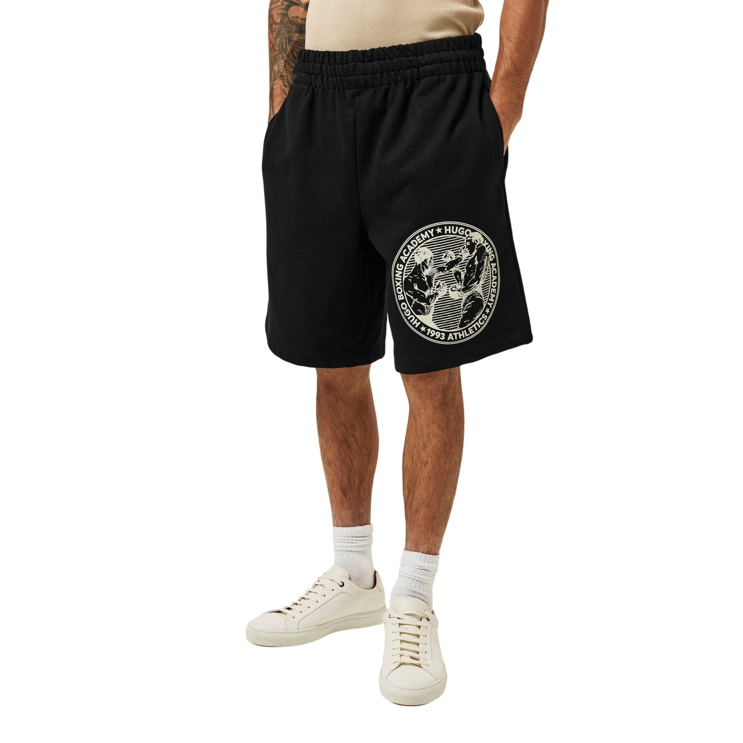 Black - Side - Hugo Mens Dubox Graphic Print Boxing Shorts