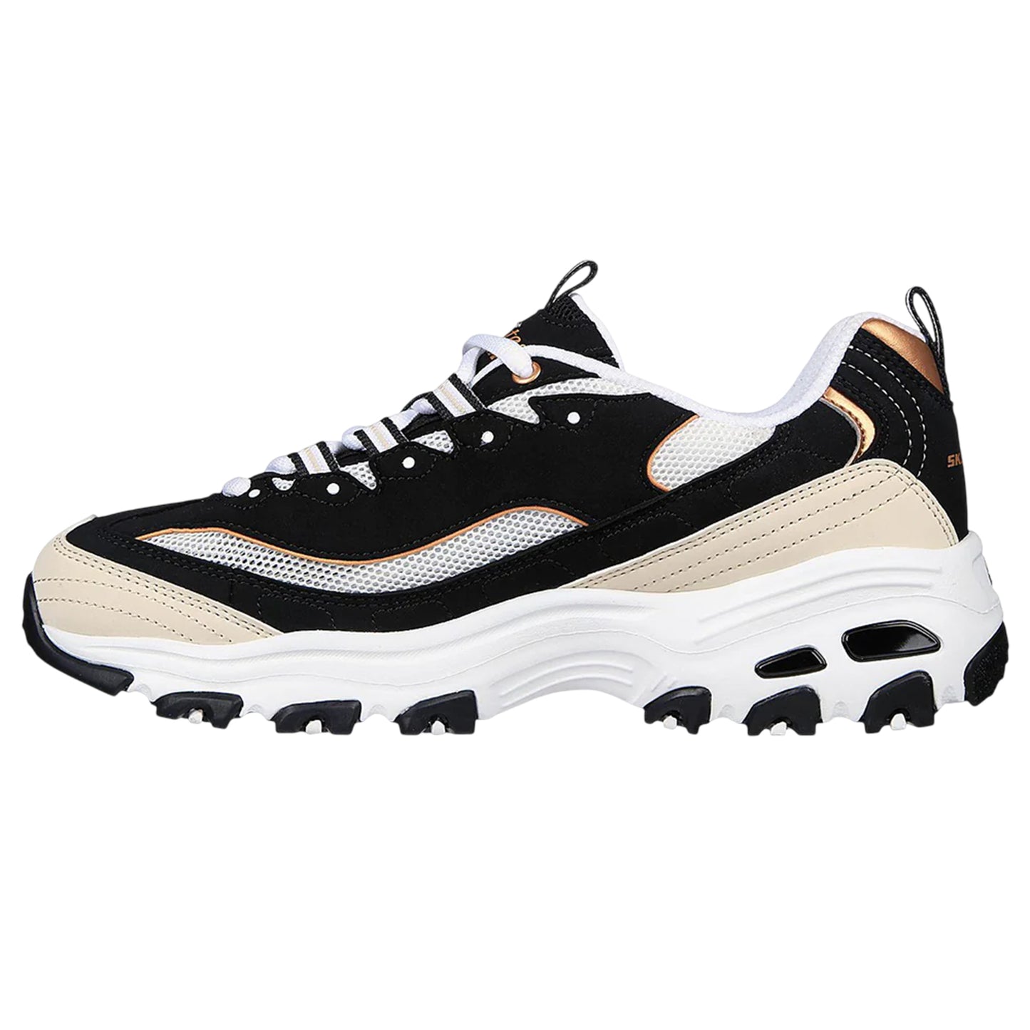 Black-Gold - Back - Skechers Mens Logo Low Cut Flat Trainers