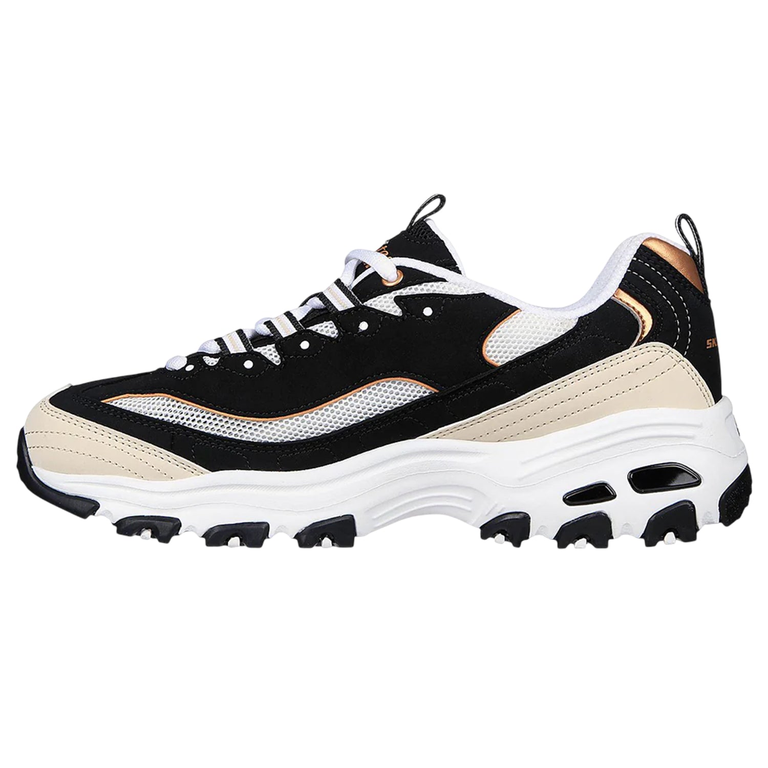 Black-Gold - Back - Skechers Mens Logo Low Cut Flat Trainers