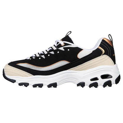 Black-Gold - Back - Skechers Mens Logo Low Cut Flat Trainers