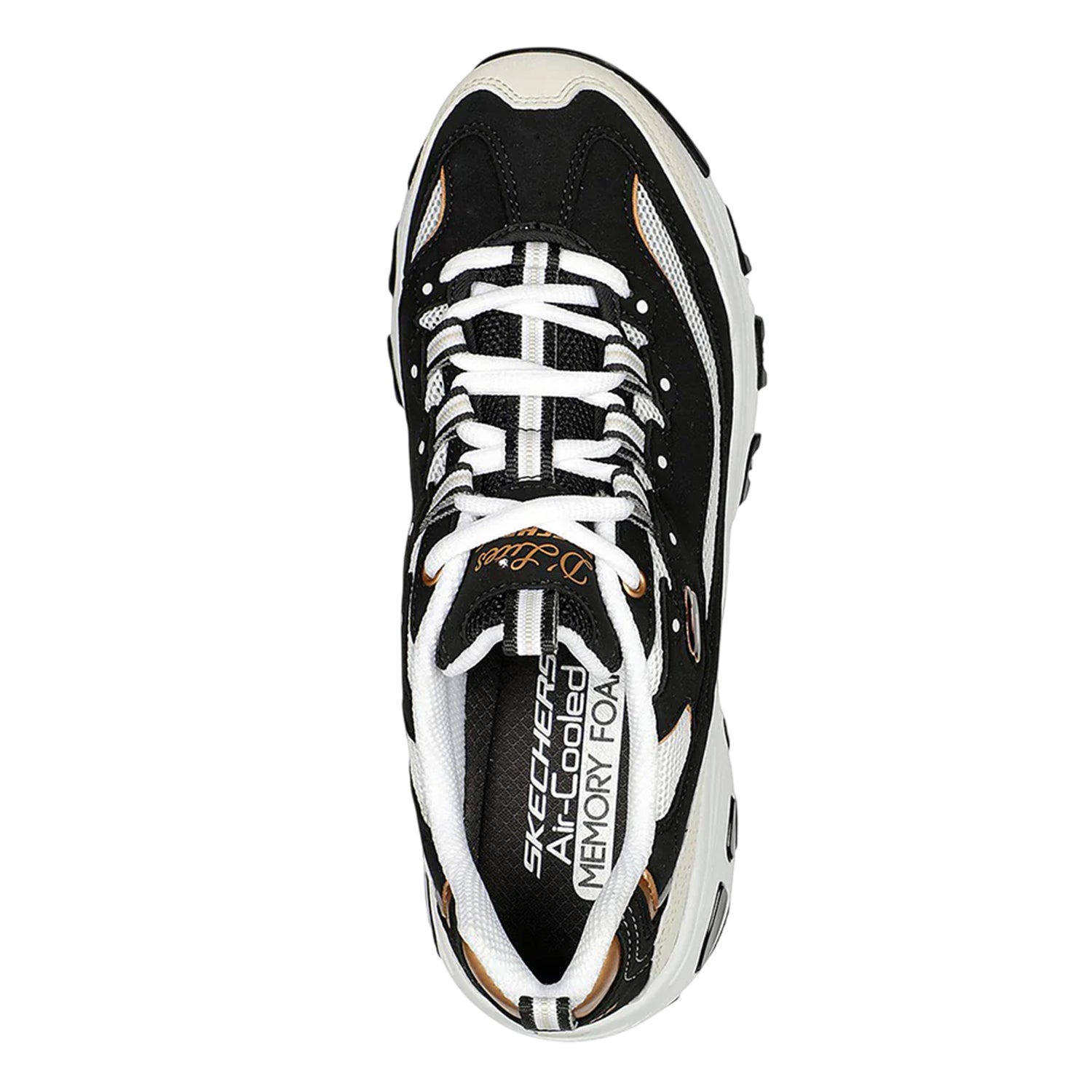 Black-Gold - Side - Skechers Mens Logo Low Cut Flat Trainers