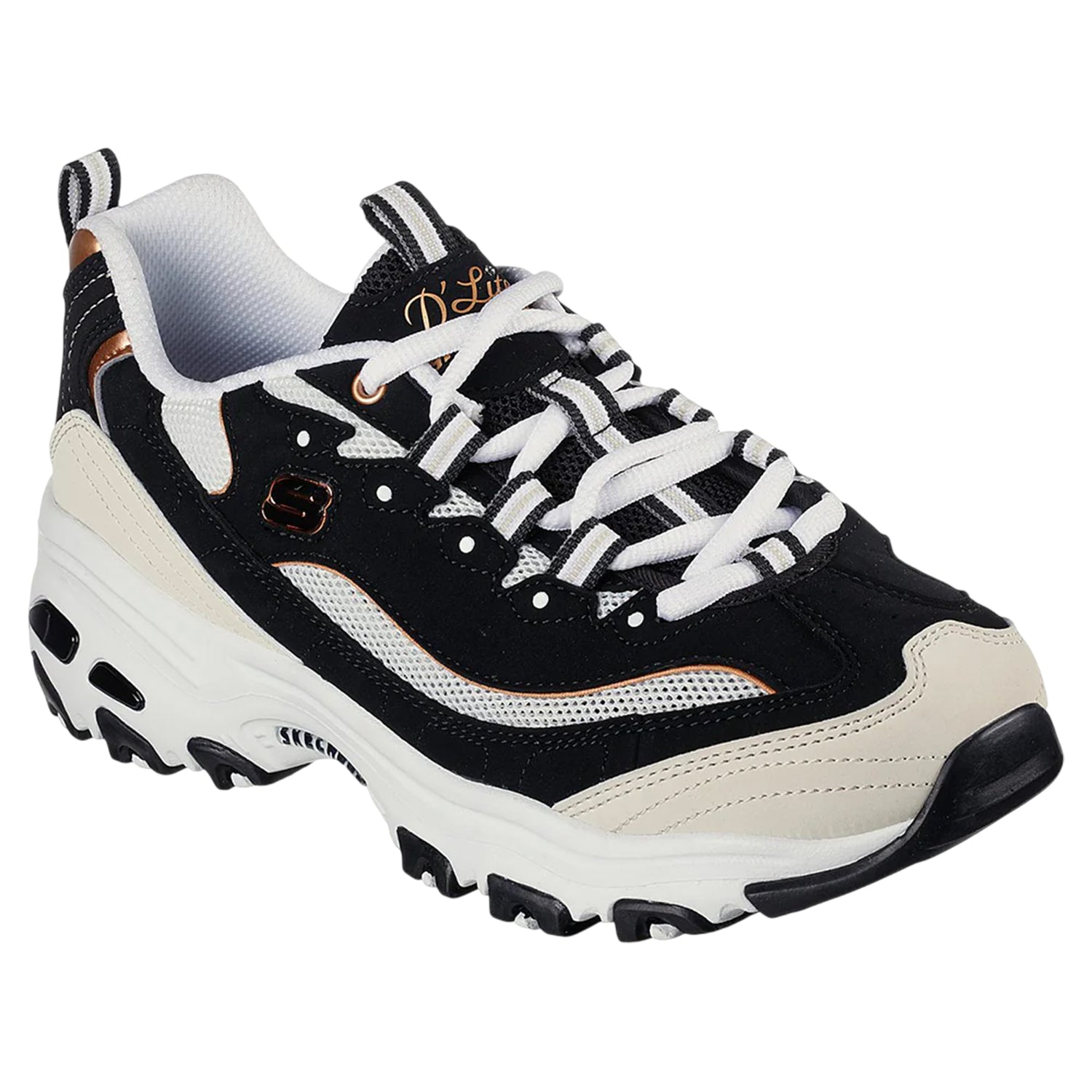Black-Gold - Lifestyle - Skechers Mens Logo Low Cut Flat Trainers