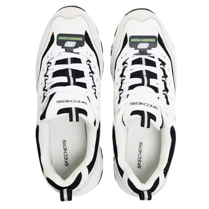 White-Black - Side - Skechers Mens Logo Low Cut Flat Trainers