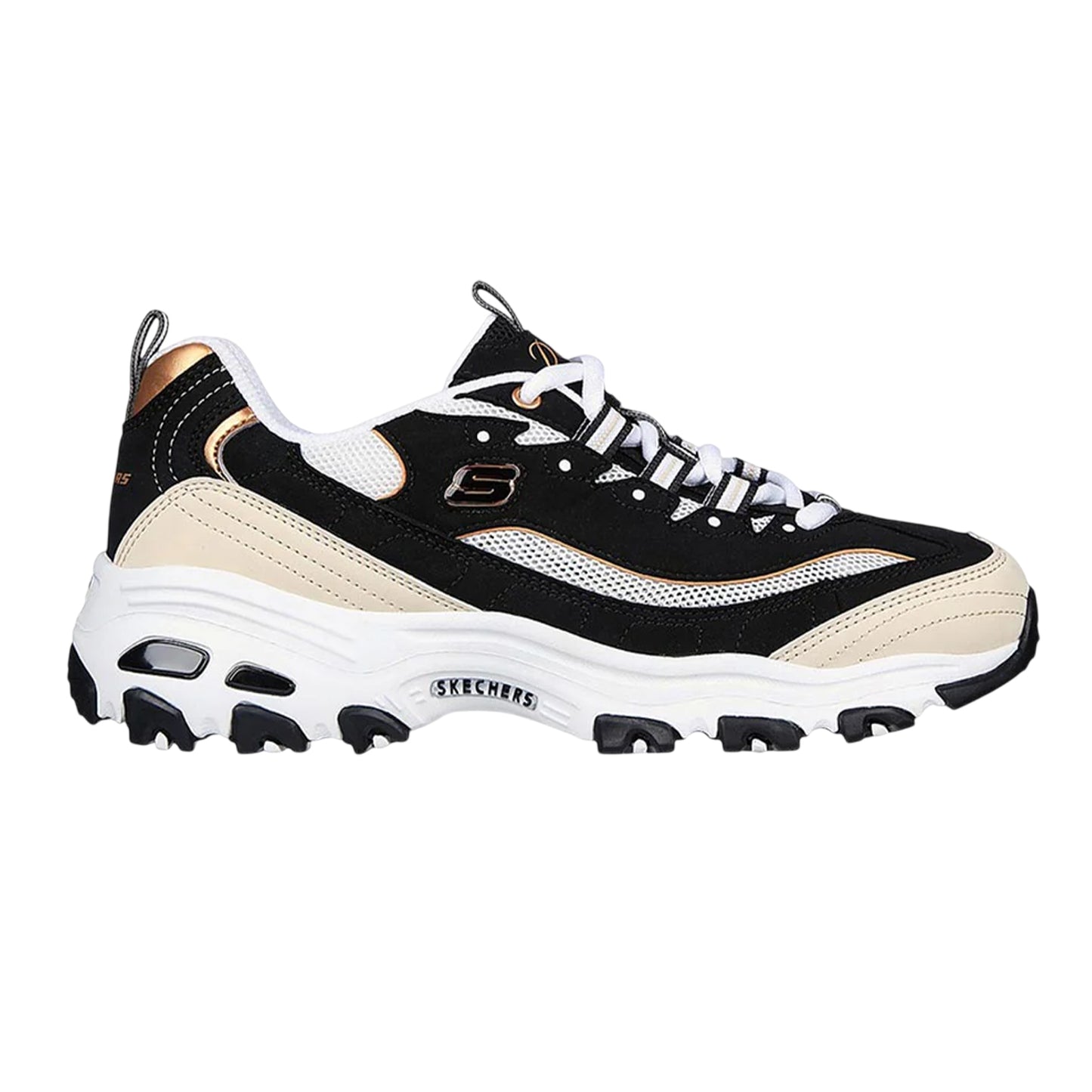 Black-Gold - Front - Skechers Mens Logo Low Cut Flat Trainers