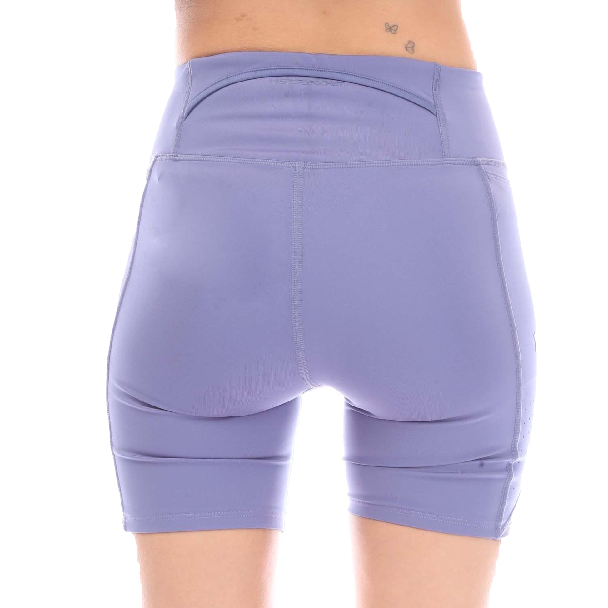 Purple - Back - Under Armour Womens-Ladies Run Stamina Shorts