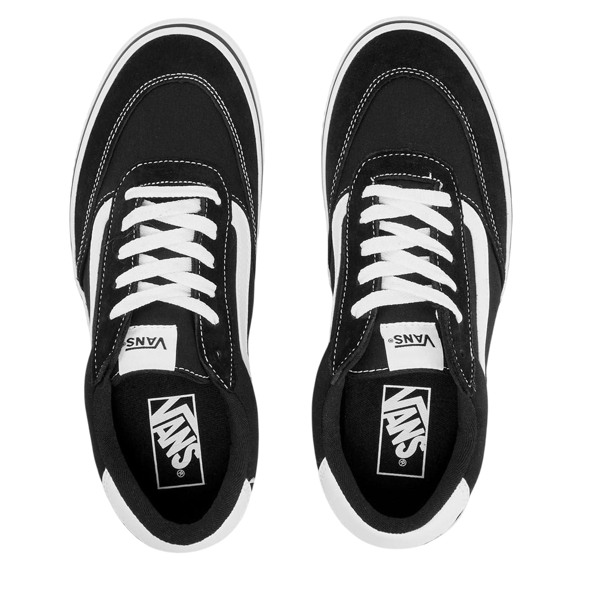 Black-White - Side - Vans Womens-Ladies Brooklyn Suede Trim Shoes