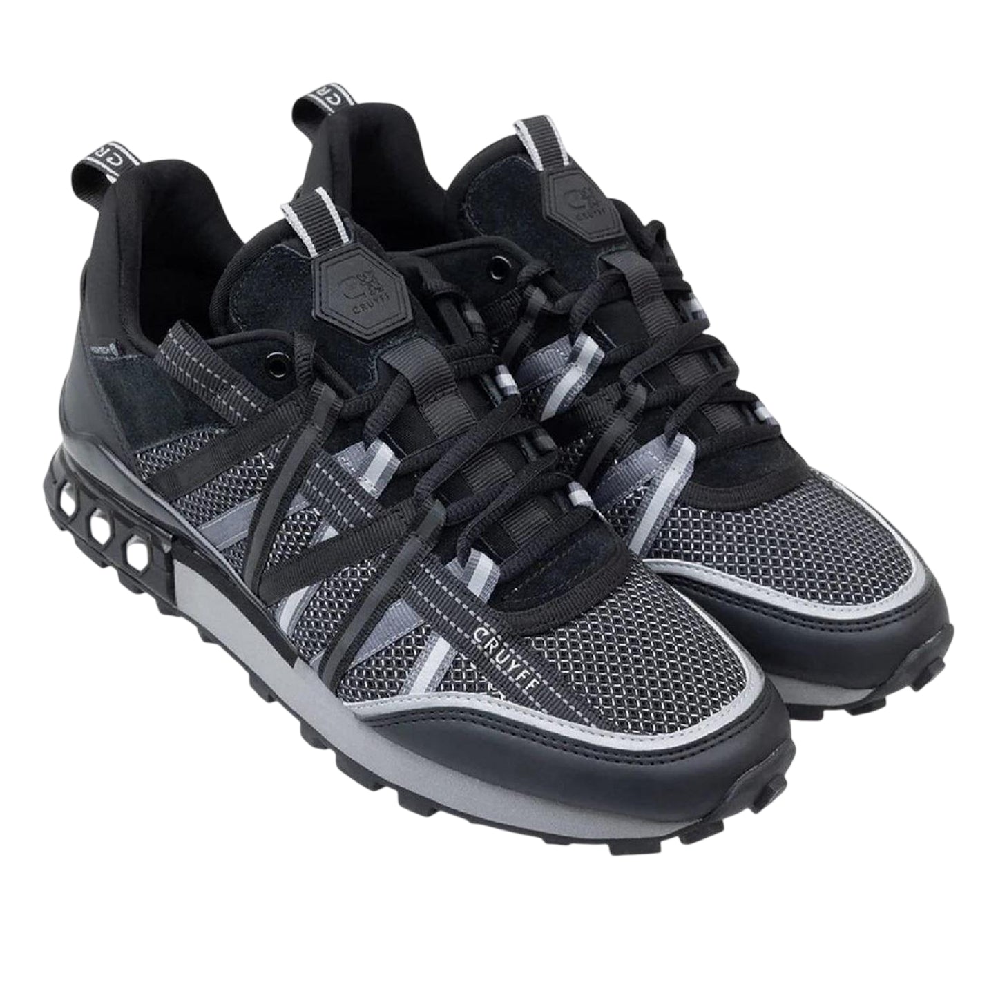 Black-Grey - Back - Cruyff Womens-Ladies Hexagon Suede Hex-Tech Trainers