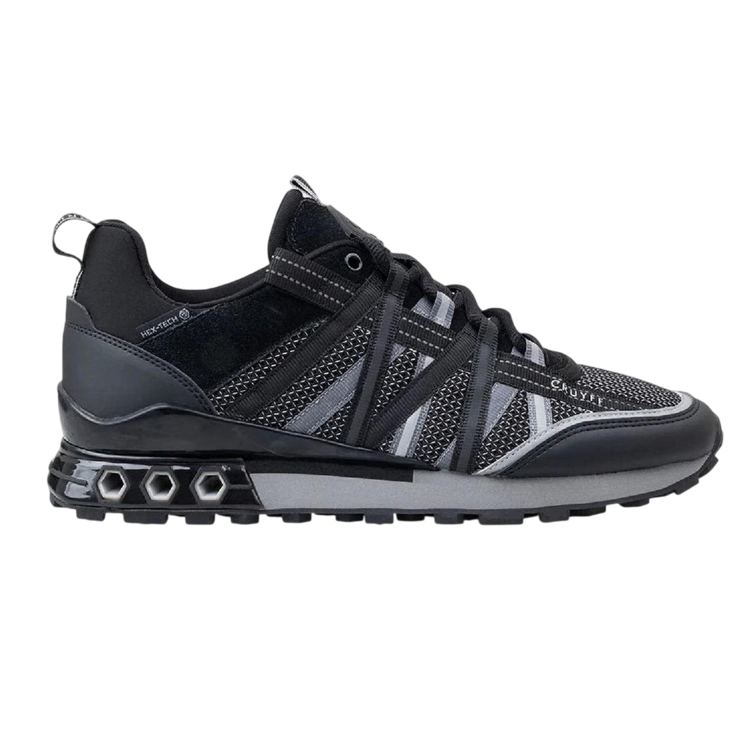 Black-Grey - Front - Cruyff Womens-Ladies Hexagon Suede Hex-Tech Trainers