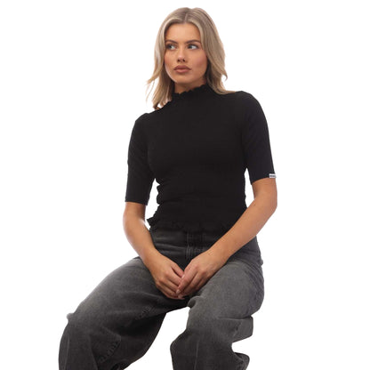 Black - Side - Hugo Womens-Ladies Dandelia Ruffled Top