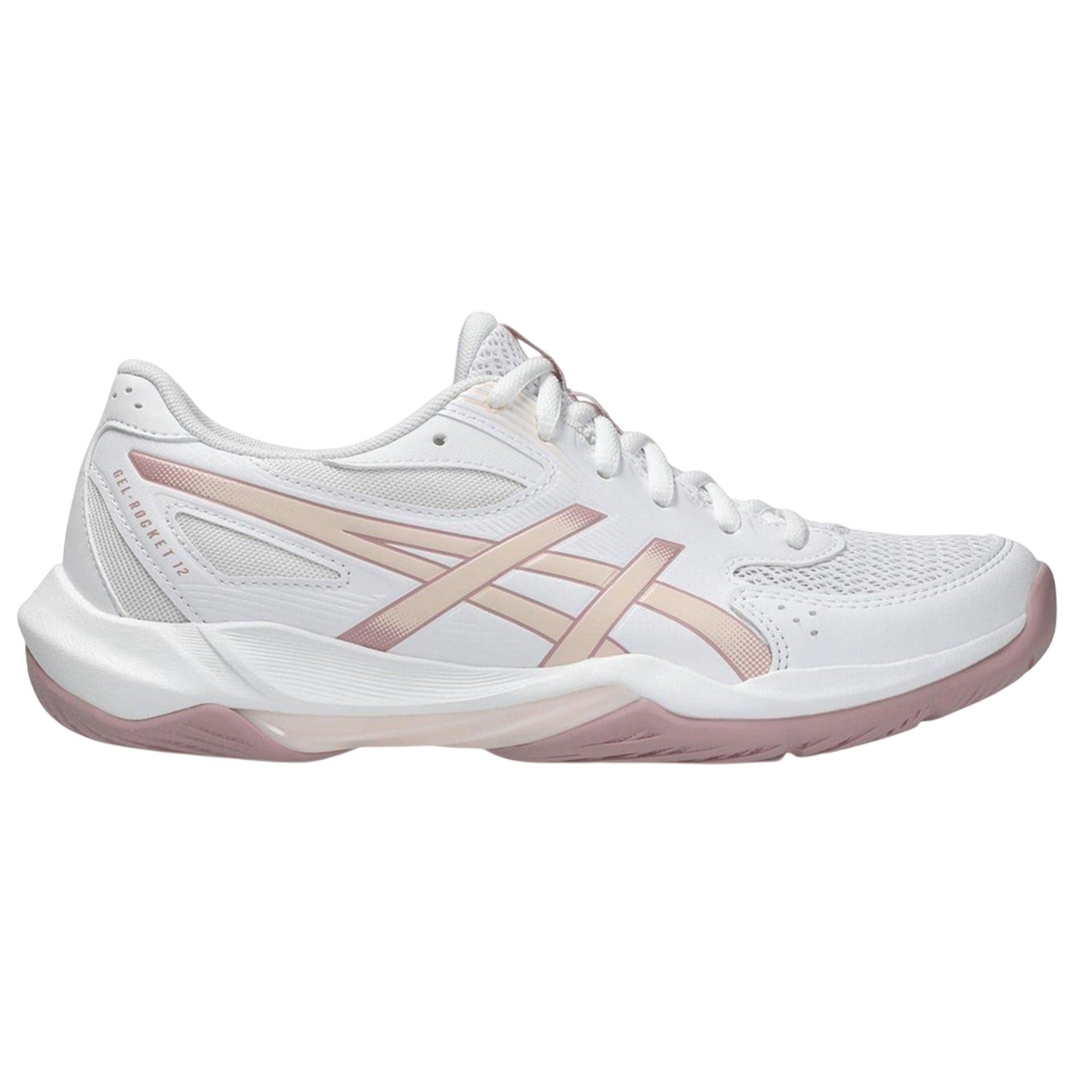 White-Pink - Side - Asics Womens-Ladies Rocket 12 Netball