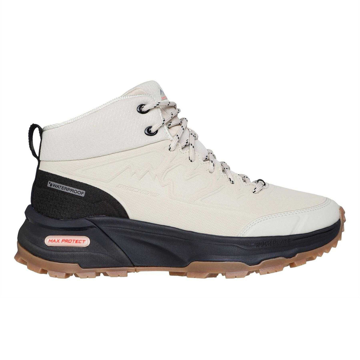 Natural-Black - Side - Skechers Womens-Ladies Max Protect Waterproof Walking Shoes