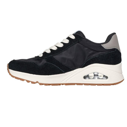 Black-White - Side - Skechers Womens-Ladies Uno Stand On Air Suede Mesh Trainers