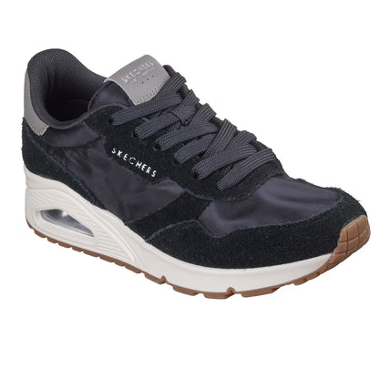 Black-White - Pack Shot - Skechers Womens-Ladies Uno Stand On Air Suede Mesh Trainers
