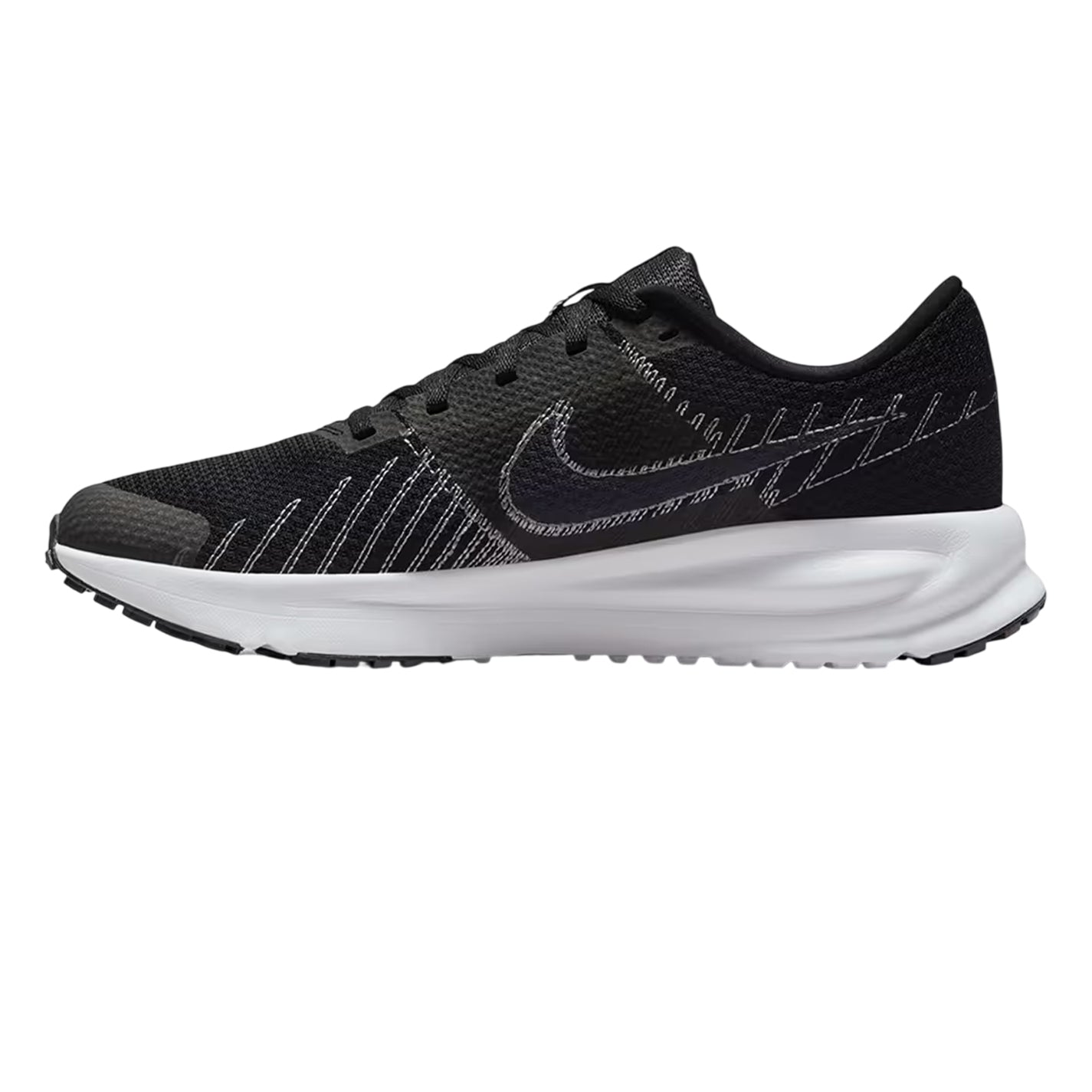 Black-White - Side - Nike Womens-Ladies Run Graphic Print Trainers