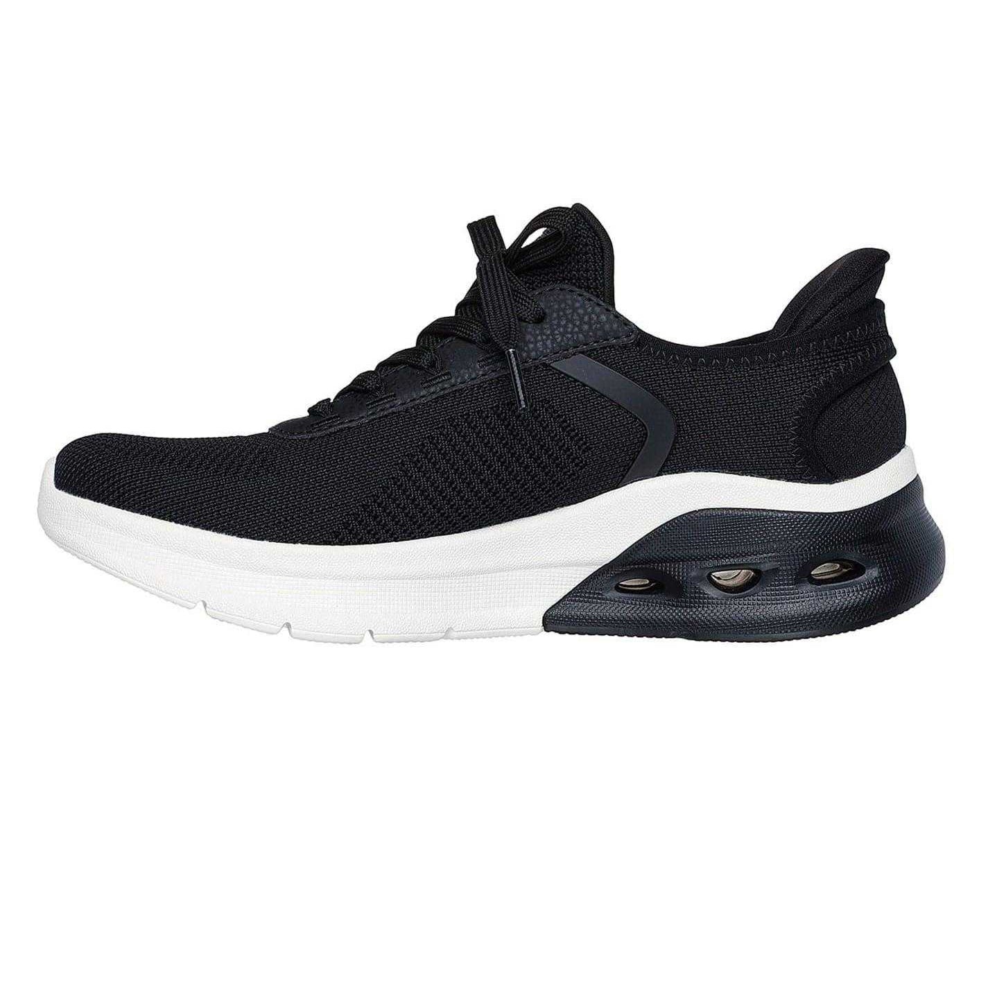 Black-White - Side - Skechers Womens-Ladies Glide-Step Trainers