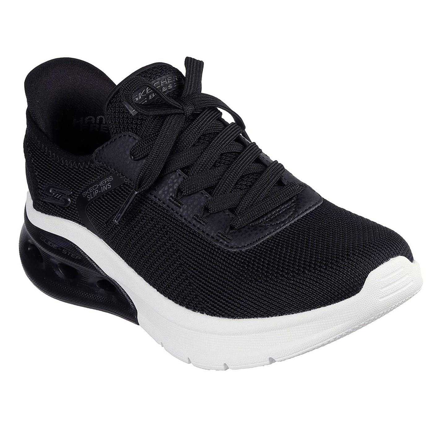 Black-White - Pack Shot - Skechers Womens-Ladies Glide-Step Trainers