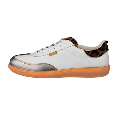 Gravel-White - Back - Ecco Womens-Ladies Leopard Print Leather Flat Court Trainers
