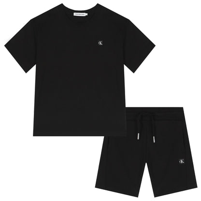 Black - Front - Calvin Klein Childrens-Kids Jeans Embroidered Logo T-Shirt & Shorts Set