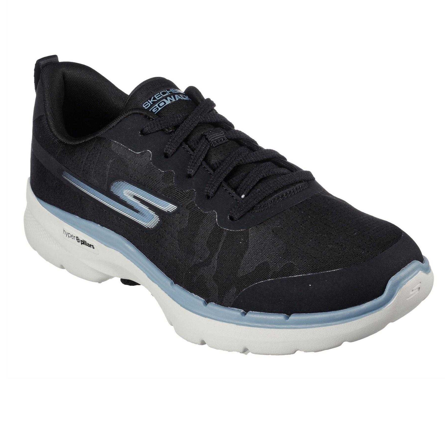 Black-Blue - Pack Shot - Skechers Womens-Ladies Go Walk 6 Mesh Trainers