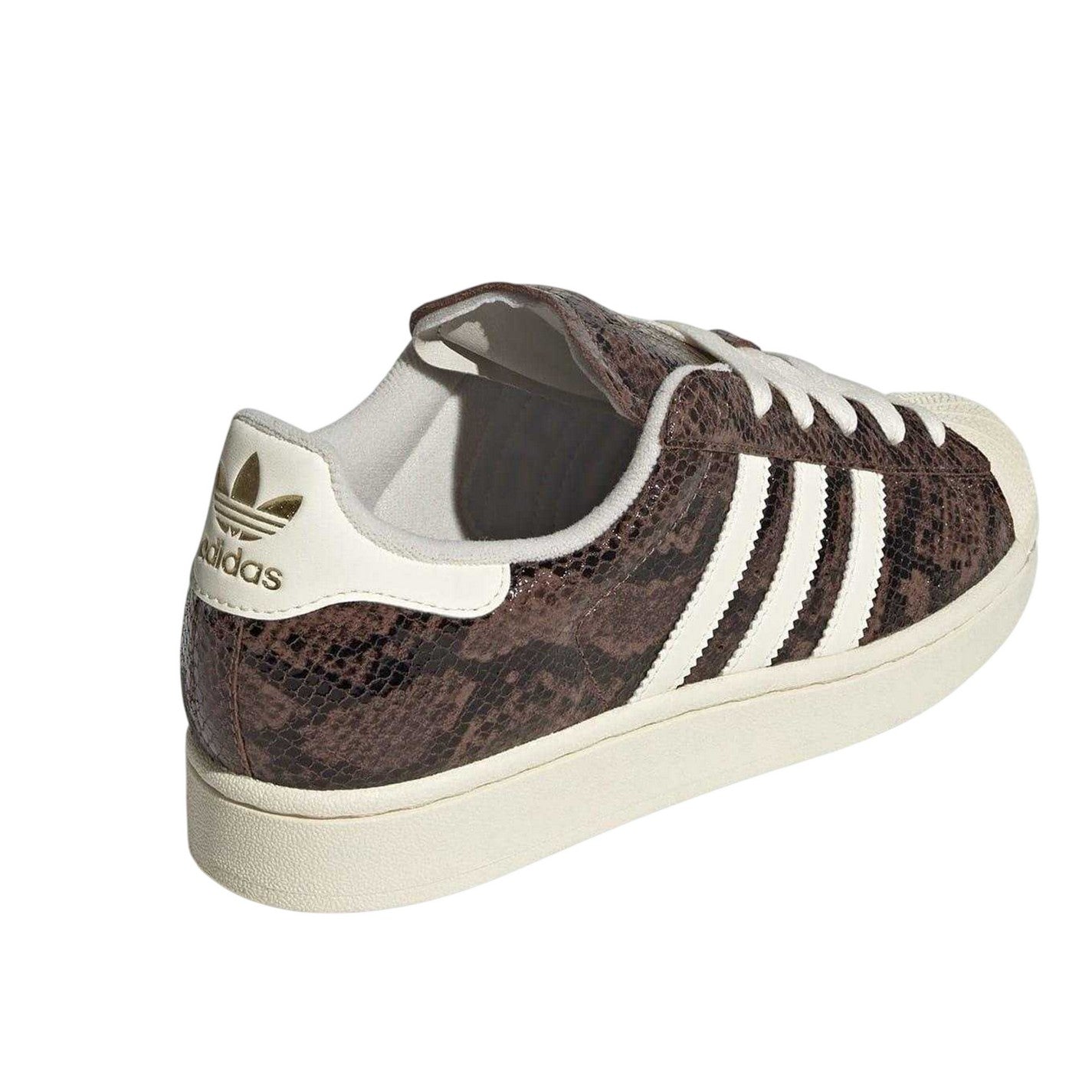 Brown-Cream - Back - Adidas Womens-Ladies Originals Superstar 82 Snakeskin Leather Trainers
