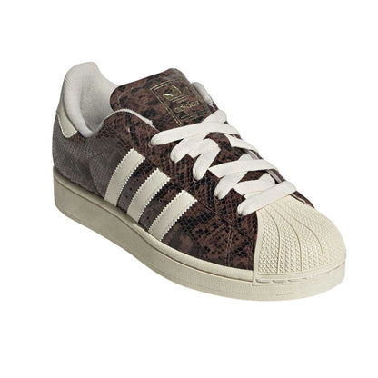 Brown-Cream - Pack Shot - Adidas Womens-Ladies Originals Superstar 82 Snakeskin Leather Trainers