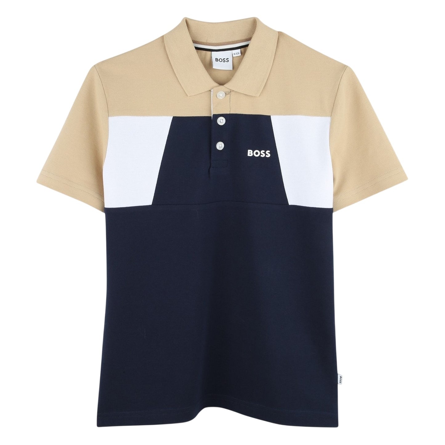Navy - Front - Boss Childrens-Kids Colour Block Polo Shirt