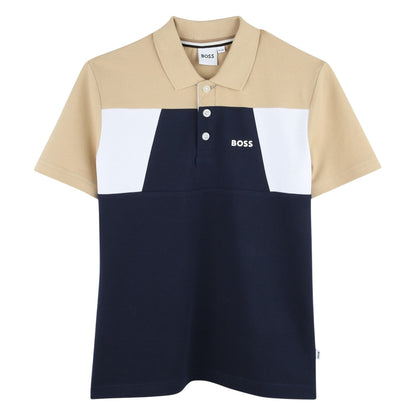Navy - Front - Boss Childrens-Kids Colour Block Polo Shirt