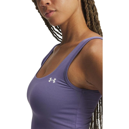 Purple-White - Side - Under Armour Womens-Ladies Motion Logo Tank Top