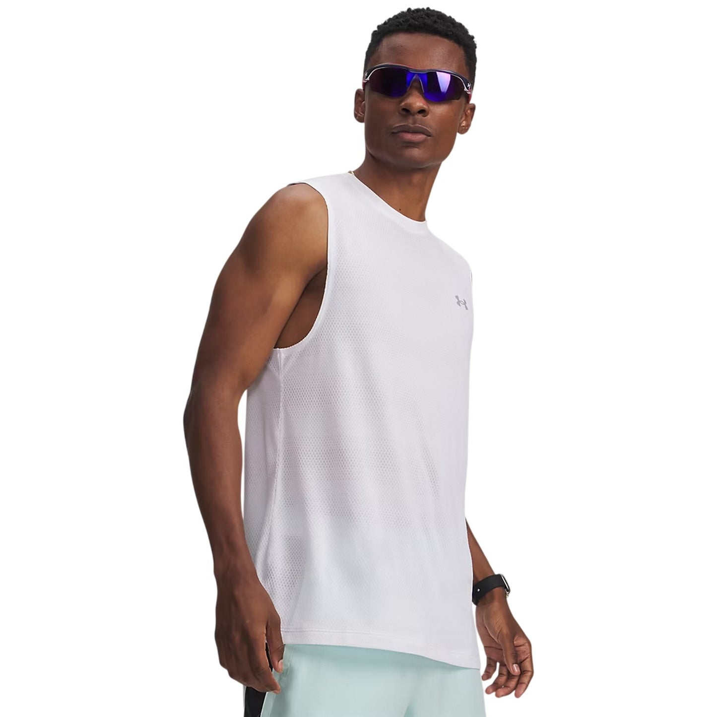 White - Front - Under Armour Mens Velociti Plain Tank Top