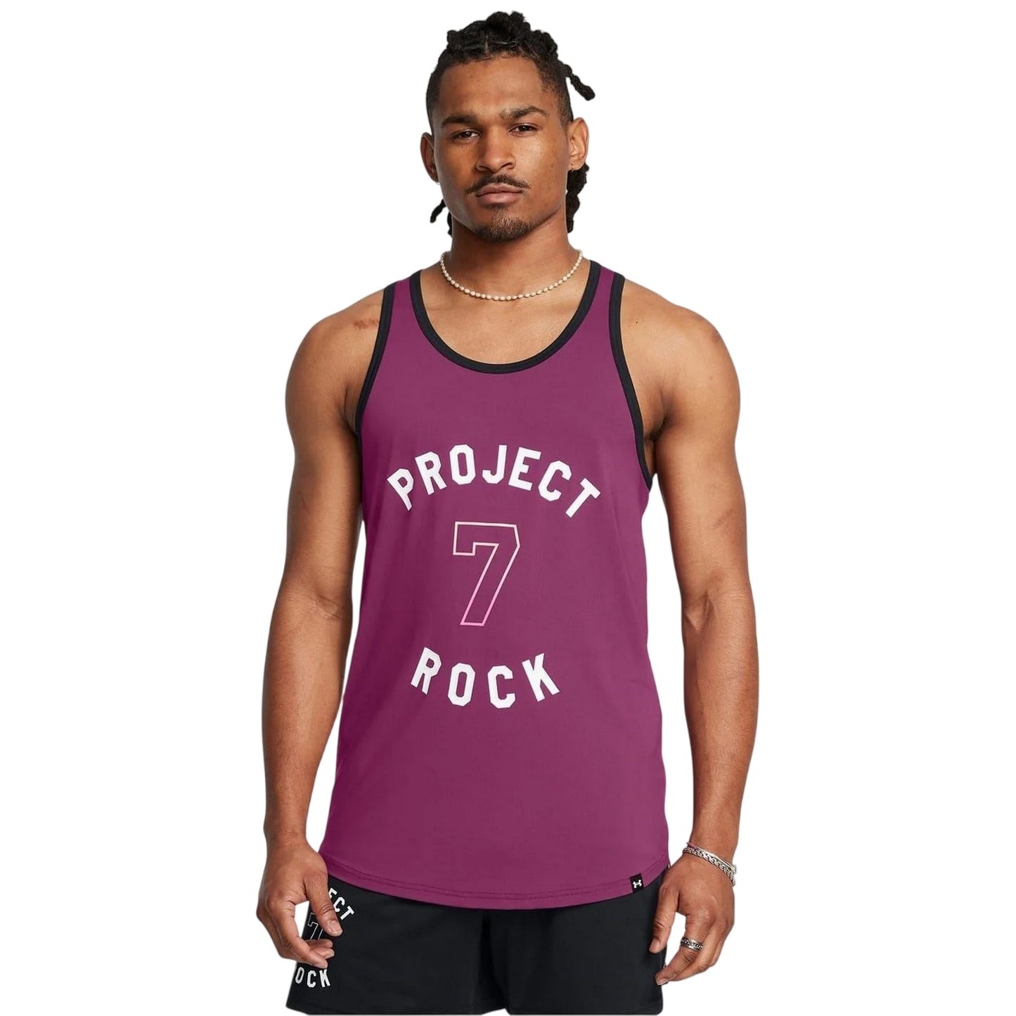 Purple - Side - Under Armour Mens Project Rock Scoop Neck Tank Top