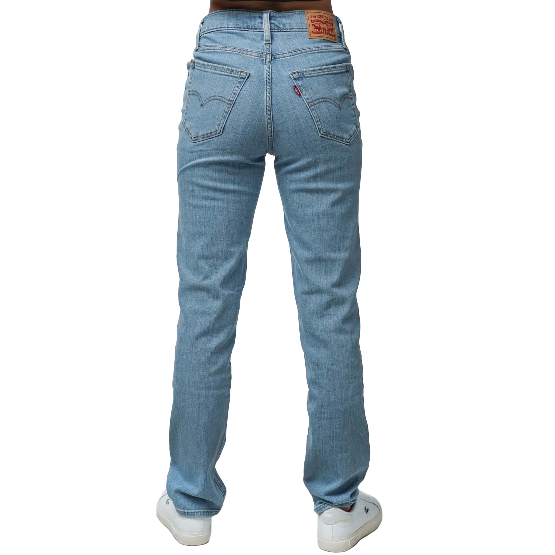 Light Blue - Back - Levis Womens-Ladies 724 High Rise Leather Patch Jeans