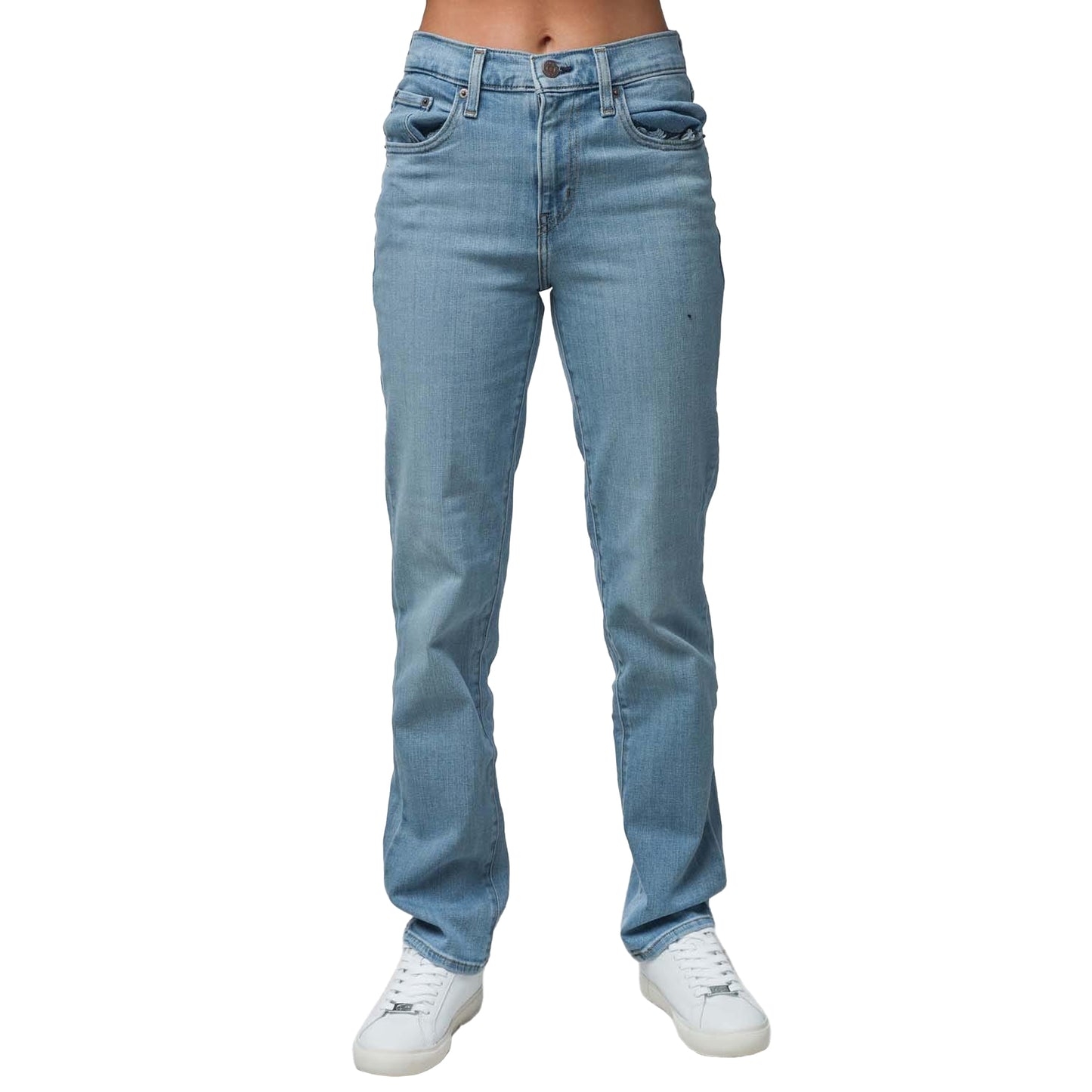 Light Blue - Front - Levis Womens-Ladies 724 High Rise Leather Patch Jeans