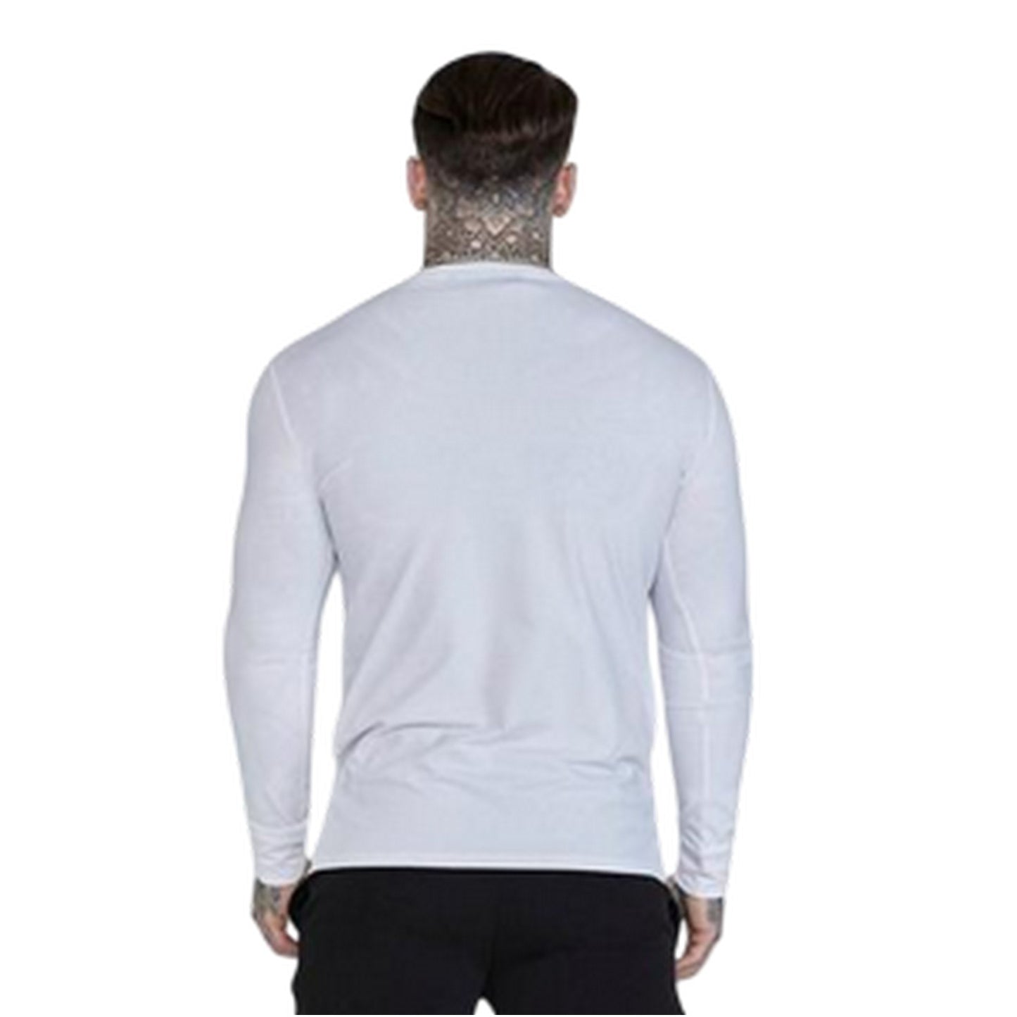 White - Back - SikSilk Mens Embroidered Logo Fitted Long-Sleeved T-Shirt