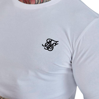 White - Side - SikSilk Mens Embroidered Logo Fitted Long-Sleeved T-Shirt