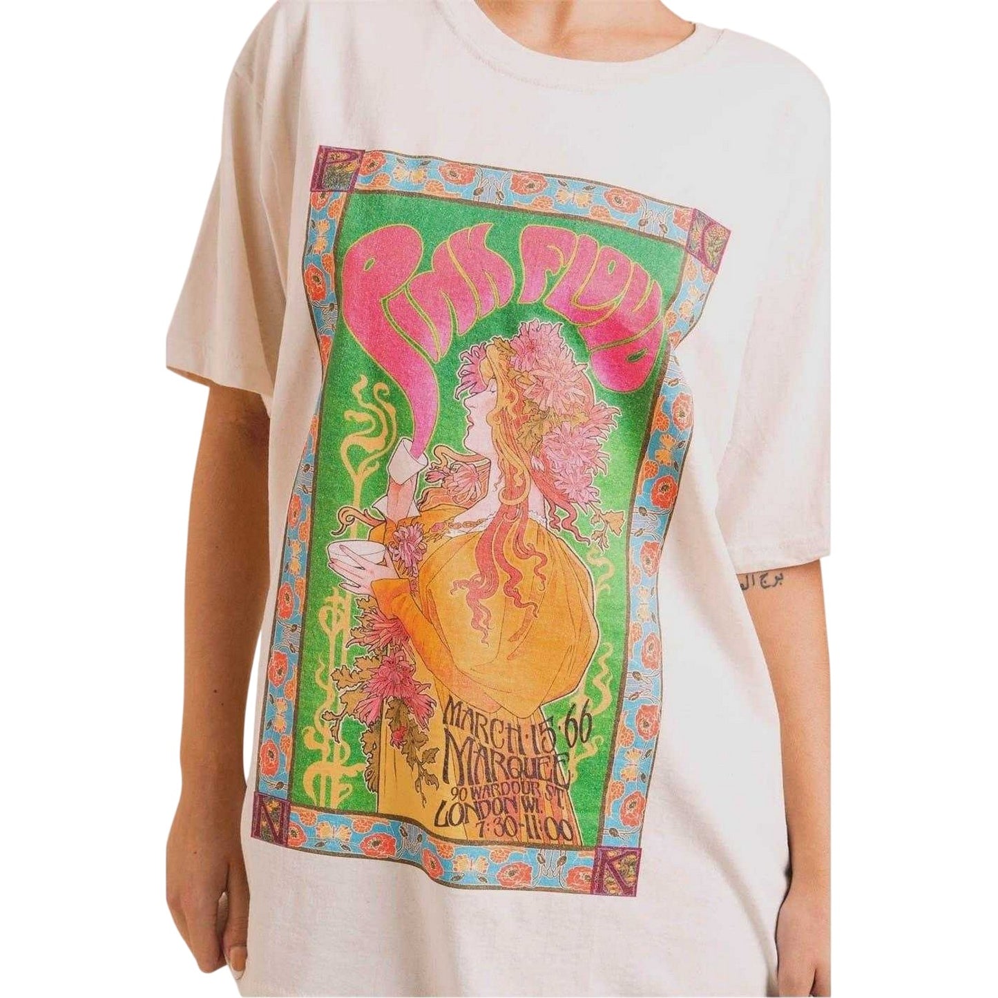 Natural - Side - Daisy Street Womens-Ladies Pink Floyd Crew Neck T-Shirt