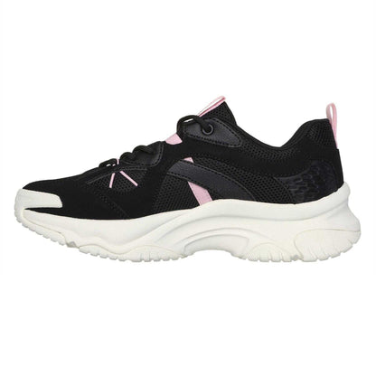 Black-Pink - Side - Skechers Womens-Ladies Suede Trim Trainers