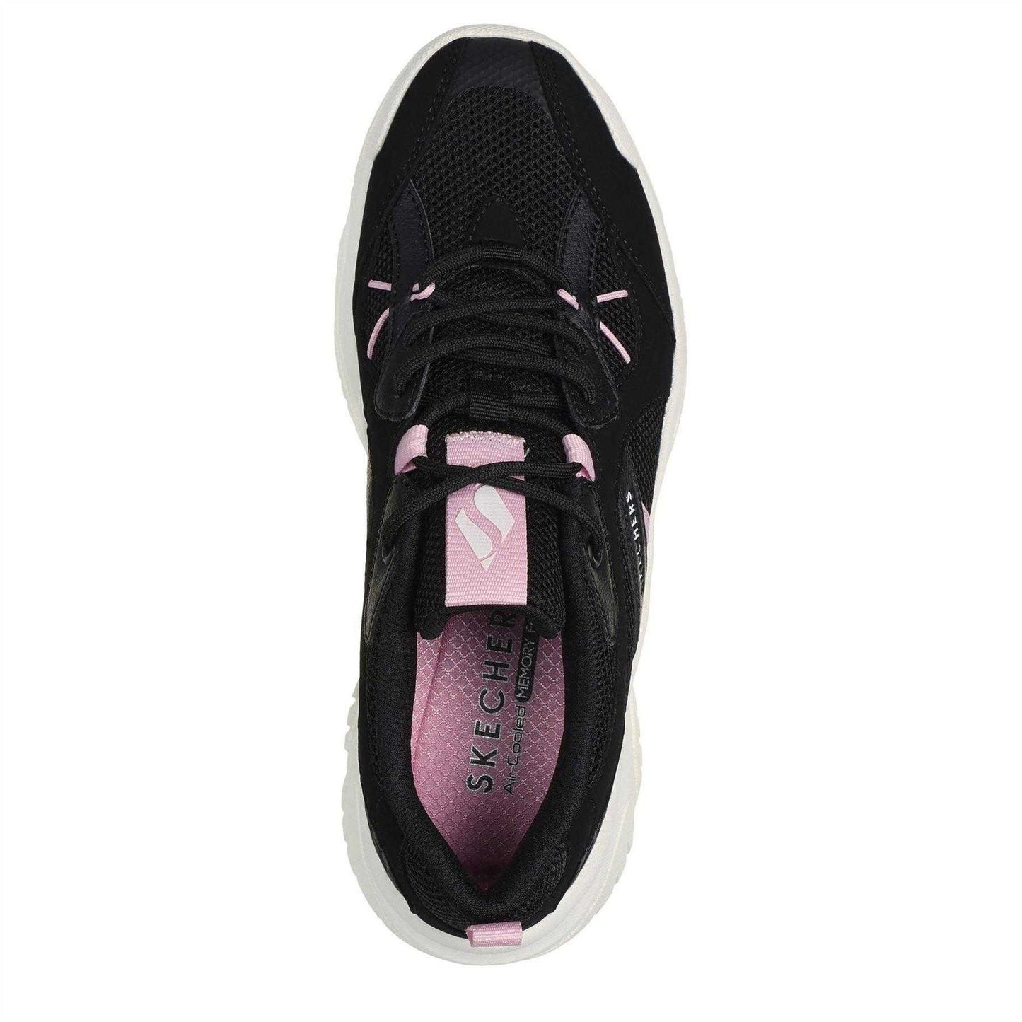 Black-Pink - Lifestyle - Skechers Womens-Ladies Suede Trim Trainers
