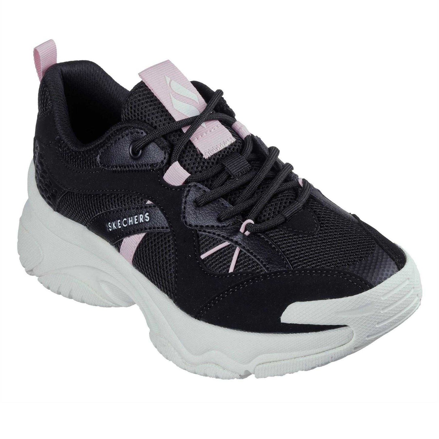 Black-Pink - Pack Shot - Skechers Womens-Ladies Suede Trim Trainers