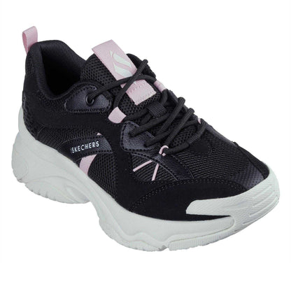 Black-Pink - Pack Shot - Skechers Womens-Ladies Suede Trim Trainers