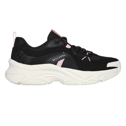 Black-Pink - Front - Skechers Womens-Ladies Suede Trim Trainers