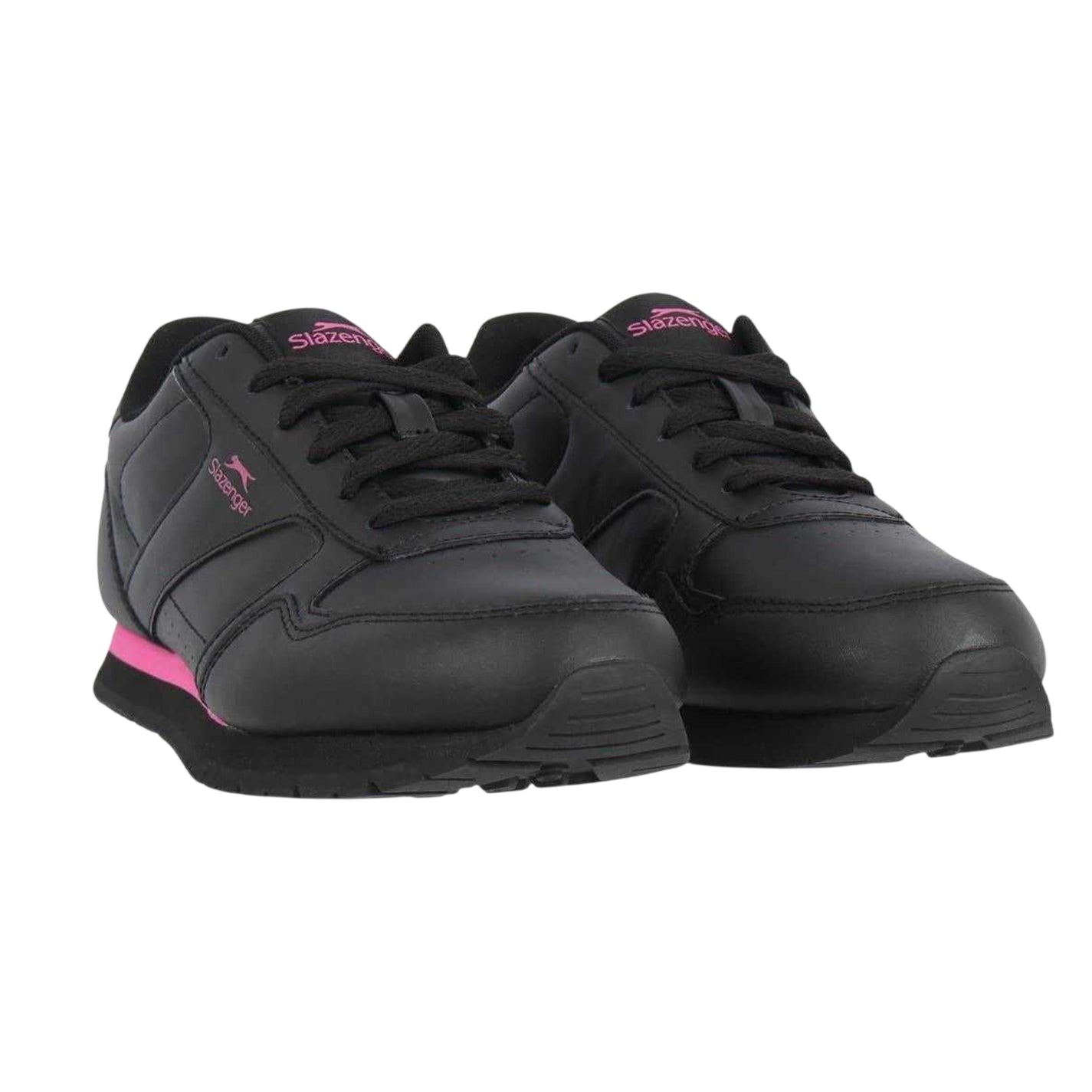 Black-Cerise - Pack Shot - Slazenger Womens-Ladies Coated Leather Trainers